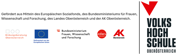 Logo Bildungsberatung OÖ, EU, BMFWF, Land OÖ, AK OÖ und VHS OÖ